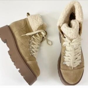 Steve Madden Reyen Suede Faux Shearling Cold Weather Lug Sole Platforms booties.